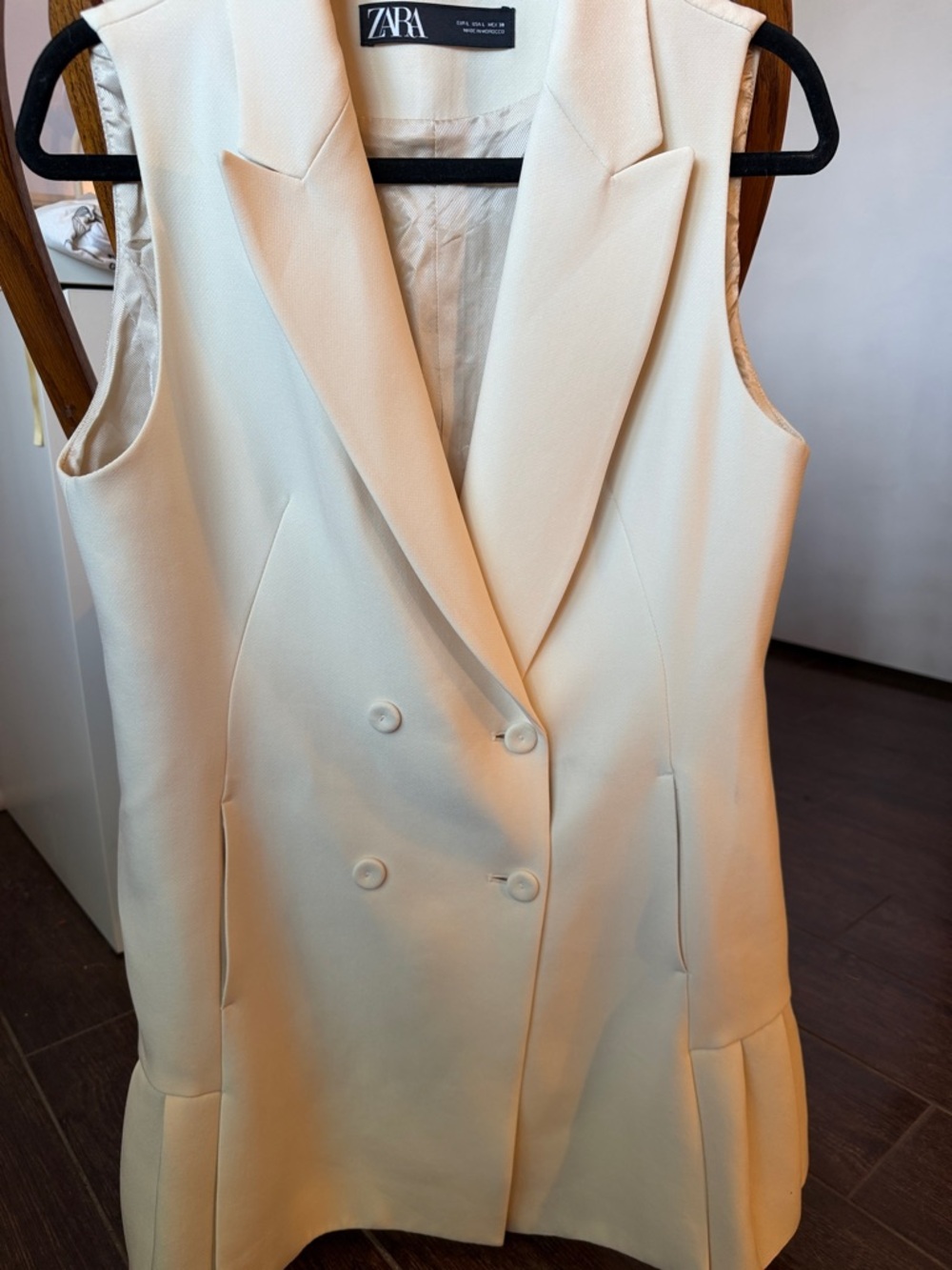 ZARA Double-Breasted Sleeveless Blazer Dress - Cream